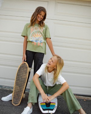Girls's Roxy® Surfs Up Oversized T-Shirt Green | HGQD-12943