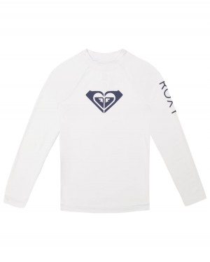 Girls's Roxy® Whole Hearted Long Sleeve Rashguards White | FZXS-28613