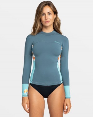 Women Roxy® 1mm Swell Series Long Sleeve Swimsuits Blue | QBKR-95701