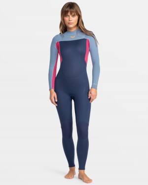 Women Roxy® 3/2mm Prologue Back Zip Wetsuit Dark Blue | SAHD-62793