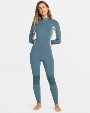 Women Roxy® 4/3mm Swell Series Back Zip Wetsuit Blue | PASD-41530