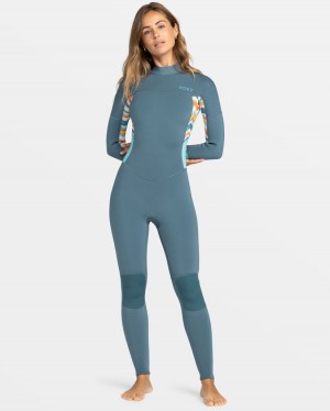 Women Roxy® 5/4/3mm Swell Series Back Zip Wetsuit Blue | DIMV-26730