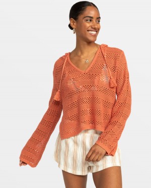 Women Roxy® After Beach Break Hooded Poncho Sweaters Orange | LKHD-27630