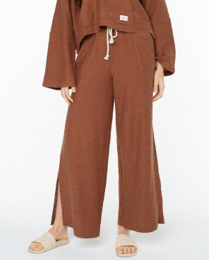 Women Roxy® Beach Breeze Side-Slit Wide Leg Pants Brown | TVJR-31475