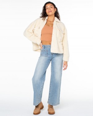 Women Roxy® Chilly Wave Snap Front Fleece Jackets White | DRHZ-62450