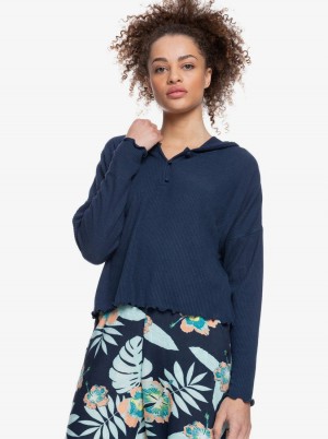 Women Roxy® Cozy Day Long Sleeve Rib Knit Tops Indigo | VRIX-08749