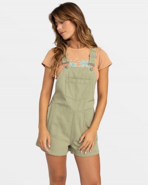 Women Roxy® Crystal Coast Short Overall Overalls Green | WAGI-30716