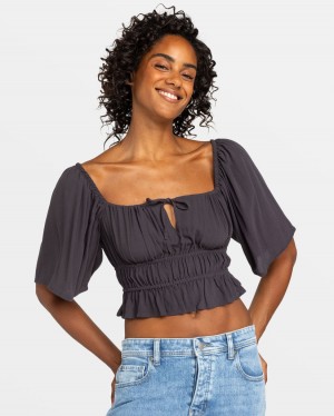 Women Roxy® Dawn Winds Crop Tops Dark Grey | EWTQ-09618