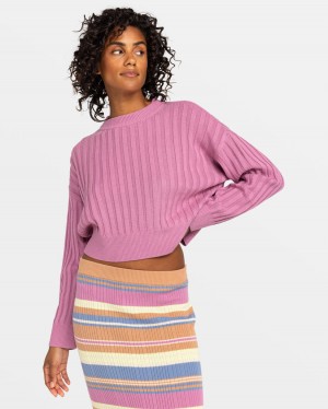 Women Roxy® Exploring Diary Crew Neck Sweaters Purple | KGPI-92065