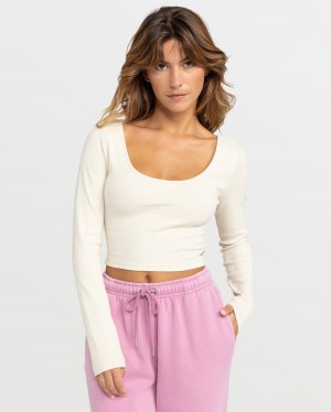 Women Roxy® Good Keepsake Long Sleeve Crop Tops White | REHL-69174