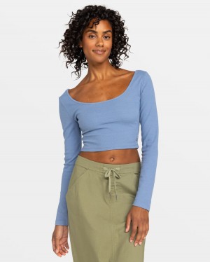 Women Roxy® Good Keepsake Long Sleeve Cropped Tops Blue | ULJD-01795