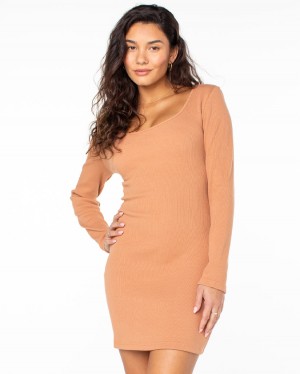 Women Roxy® Good Keepsake Long Sleeve Dress Apricot | DNFQ-60182