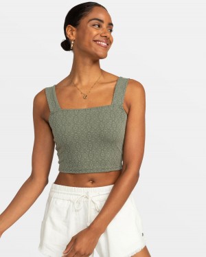 Women Roxy® Hibiscus Roja Fitted Tank Top Green | SODL-29305