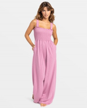 Women Roxy® Just Passing By Smocked Jumpsuit Purple | JFPO-79352