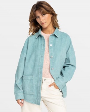 Women Roxy® Kick Back Corduroy Shacket Jackets Blue | GTXS-50493