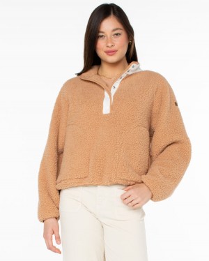 Women Roxy® Kipsie Solid Fleece Sweaters Brown | MENA-89671