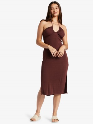 Women Roxy® Late Sunset Halter Midi Dress Chocolate | ITAY-52438