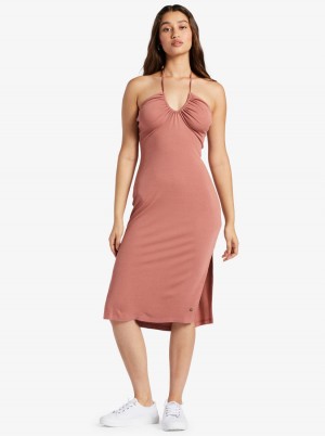 Women Roxy® Late Sunset Halter Midi Dress Rose | ECAU-09362