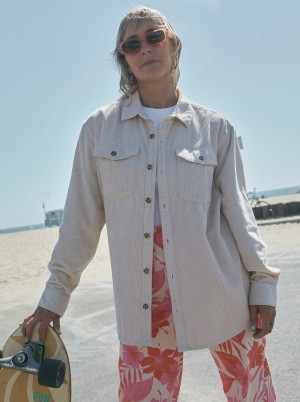 Women Roxy® Let It Go Corduroy Long Sleeve Shirts White | QWKH-05962