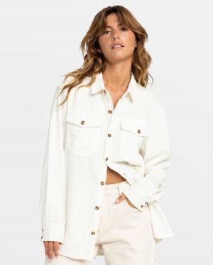 Women Roxy® Let It Go Long Sleeve Shirts White | RTZB-84231