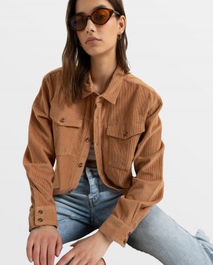 Women Roxy® Let It Go Long Sleeve Shirts Brown | DEIG-62985