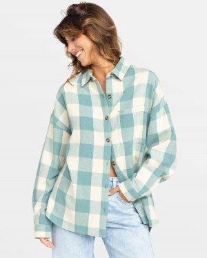 Women Roxy® Lets Get Away Long Sleeve Shirts Blue | FDNO-31260