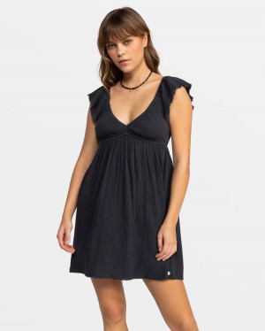 Women Roxy® Luna Flutter Sleeves Mini Dress Black | QFSM-61802
