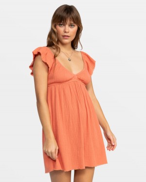 Women Roxy® Luna Flutter Sleeves Mini Dress Orange | ORNX-48395