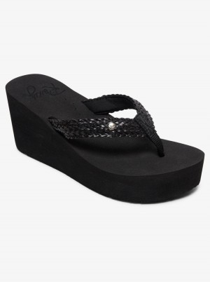 Women Roxy® Mellie Platform Wedge Sandals Black | PBQU-15792