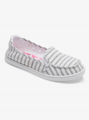 Women Roxy® Minnow Slip On Shoes White / Black | LQFE-40536