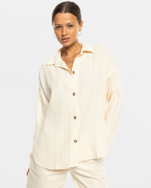 Women Roxy® Morning Time Long Sleeve Shirts White | VMCO-16738