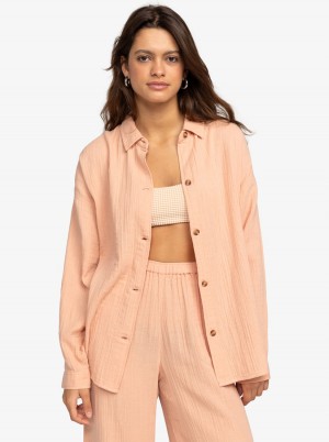 Women Roxy® Morning Time Long Sleeve Shirts Orange | DJAU-90735