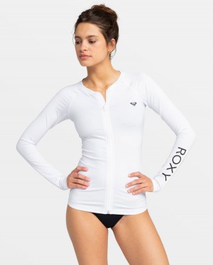 Women Roxy® New Essentials Long Sleeve Zip-Up Rashguards White | OZJV-18246