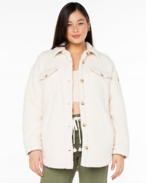 Women Roxy® Overlander Solid Button Front Fleece Jackets White | SVPR-09875