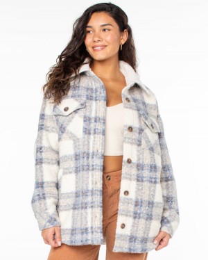 Women Roxy® Overlander Solid Button Front Fleece Jackets Blue | VFZS-93027