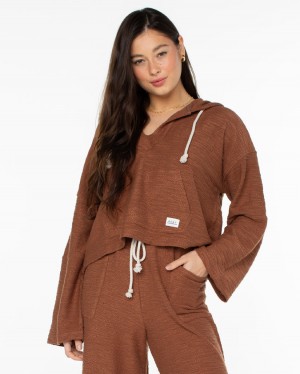 Women Roxy® Rich Coast Cropped Hoodie Brown | ZEVK-72659