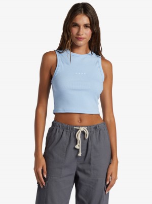 Women Roxy® Roxify Fitted Ribbed Tank Top Blue | JGMK-89056