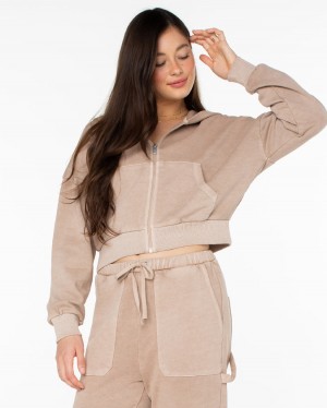 Women Roxy® Sahara Vibes Hooded Zip Up Fleece Jackets Grey Brown | DIWF-59234