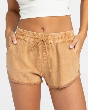 Women Roxy® Scenic Route Elastic Waist Shorts Brown | EURZ-65320