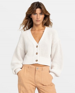Women Roxy® Sundaze Washed Cardigan White | VLQT-85209