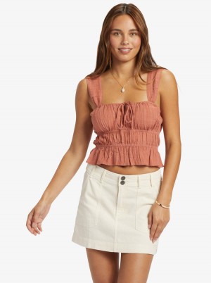 Women Roxy® Sunset Mist Ruched Tops Orange | IOCN-14723
