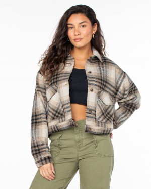 Women Roxy® Township Plaid Jackets Grey Brown | WZKI-61584