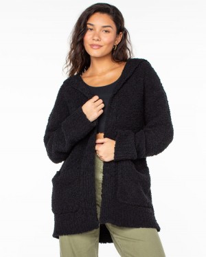 Women Roxy® Weekend Retreat Open Front Hooded Cardigan Black | LUKF-37521