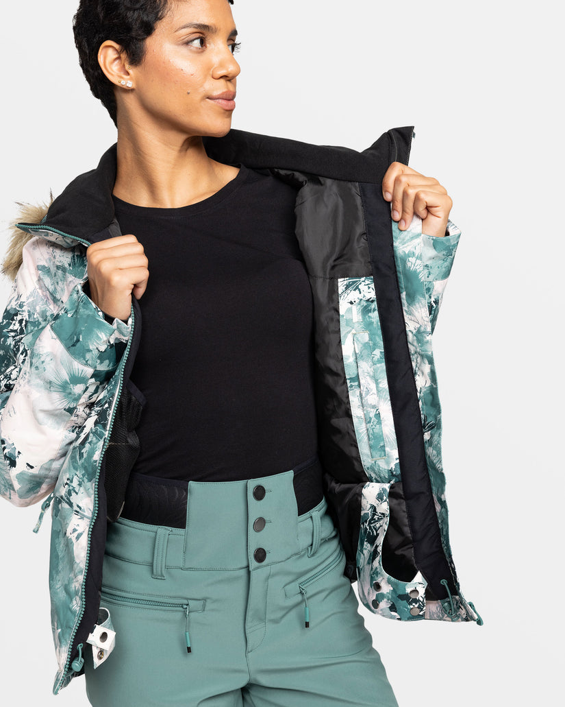 Girls's Roxy® Jet Ski Snowboard Jackets White / Deep Green | MGEN-87604