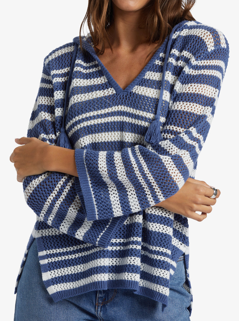 Women Roxy® After Beach Break Stripe V-Neck Sweaters Blue | TSAK-14275