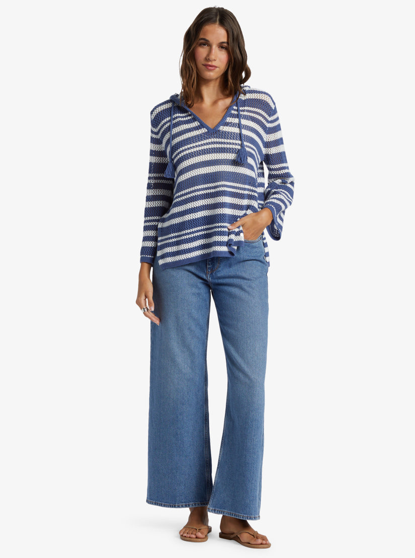 Women Roxy® After Beach Break Stripe V-Neck Sweaters Blue | TSAK-14275