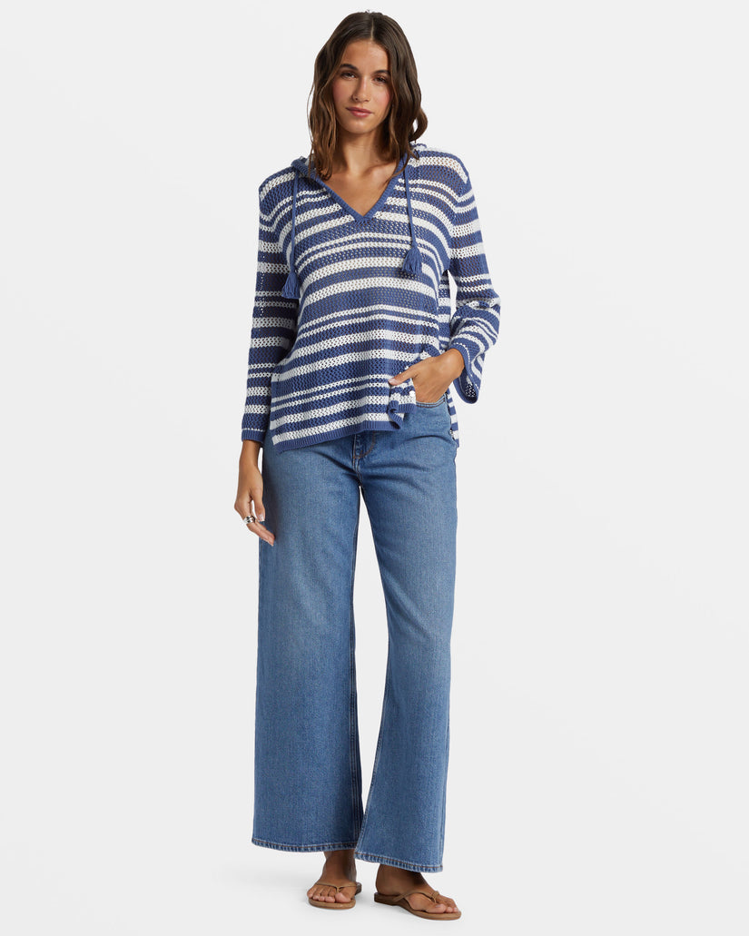 Women Roxy® After Beach Break Stripe V-Neck Sweaters Blue | TSAK-14275