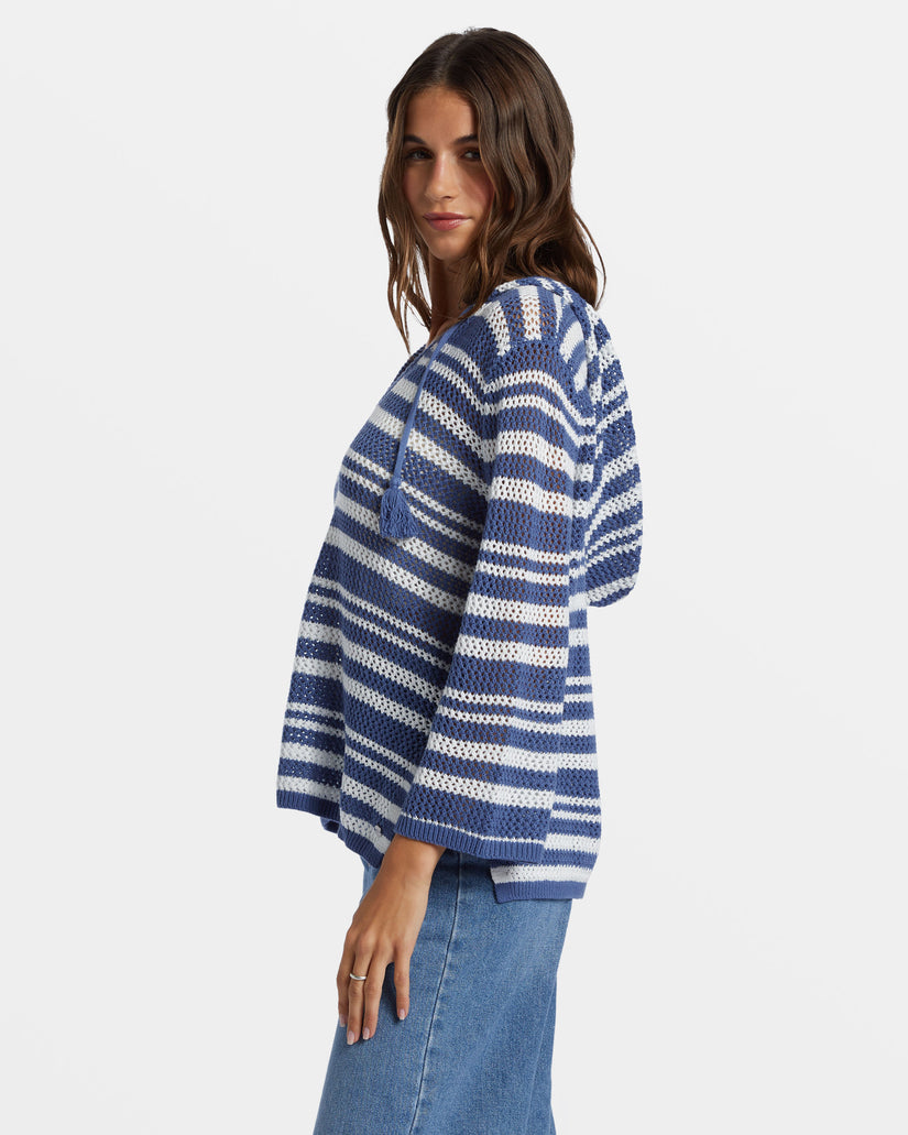 Women Roxy® After Beach Break Stripe V-Neck Sweaters Blue | TSAK-14275