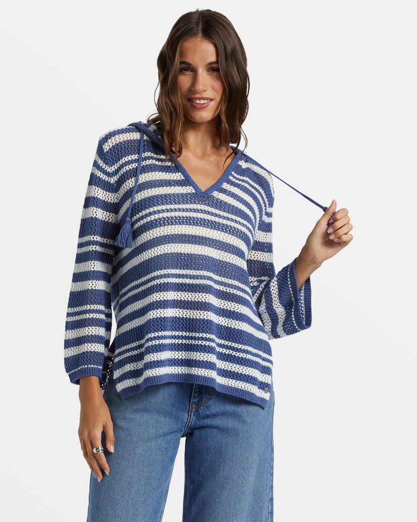 Women Roxy® After Beach Break Stripe V-Neck Sweaters Blue | TSAK-14275