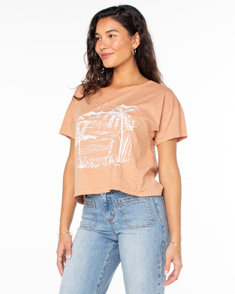 Women Roxy® Beach Sketch T-Shirt Brown | QVMZ-56183